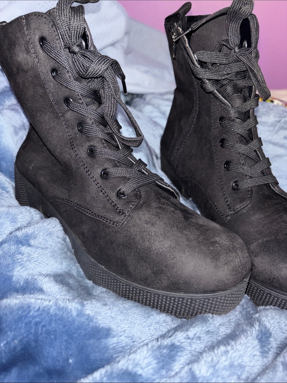Black Lace-Up Women's Ankle Boots - Picture 2 of 7